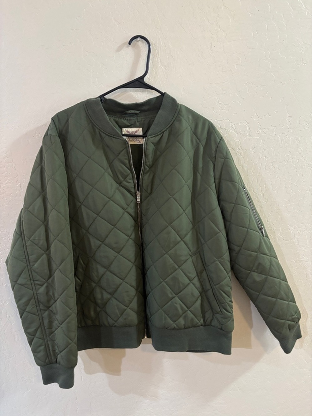 Faded Glory Olive Green Quilted Jacket with Silver Zipper